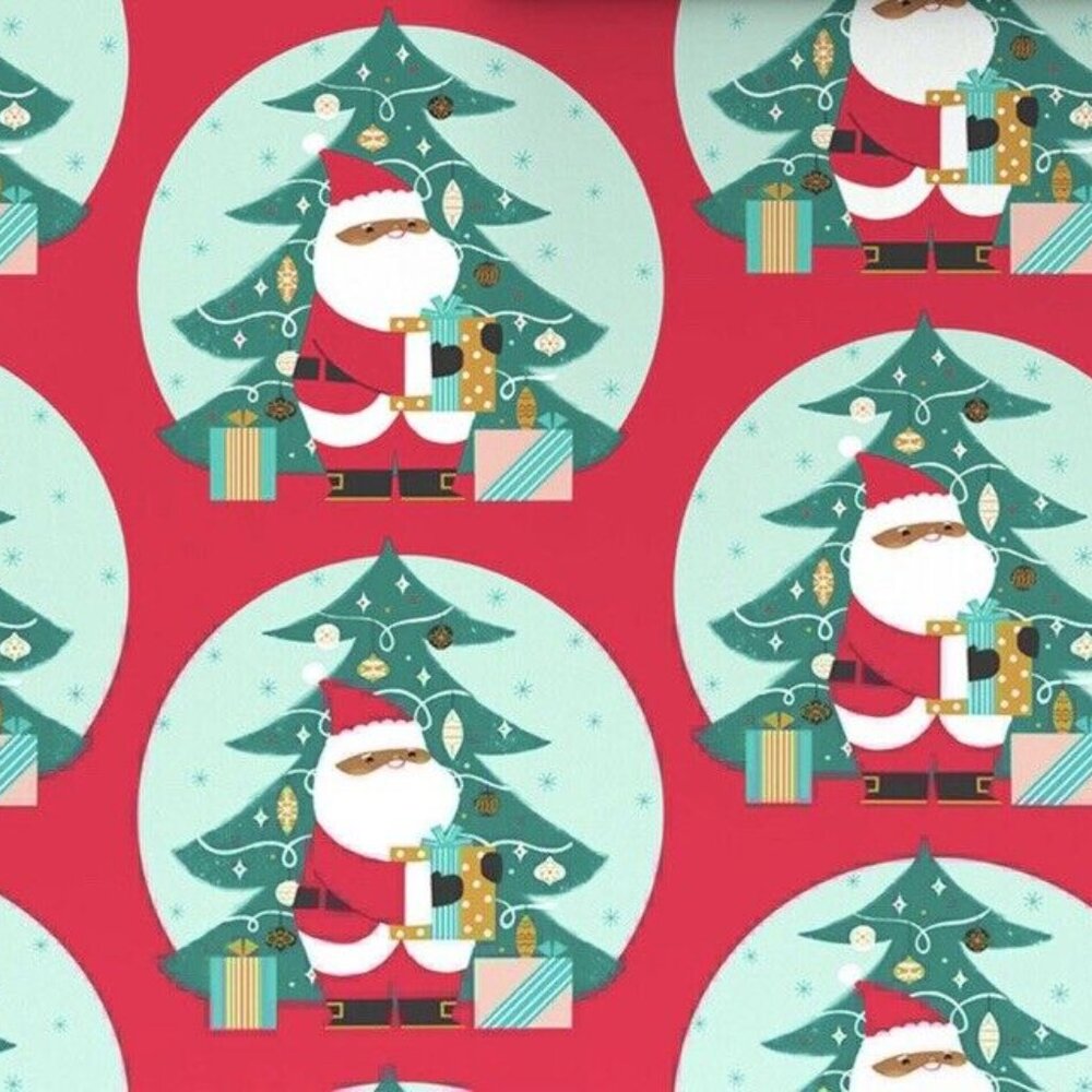 Hallmark Wrapping Paper Christmas Mahogany Santa & Tree Red Roll 35 sq ft Holida